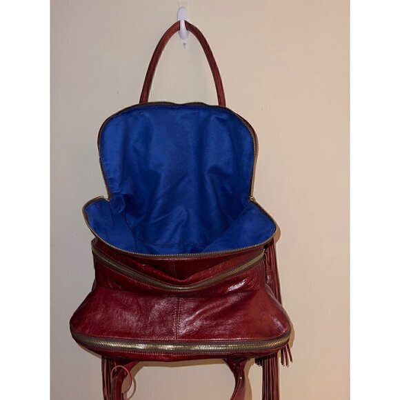 Zina Eva Leather Zippered Fringe Bag in Wine/Burgundy Red - Picture 10 of 12